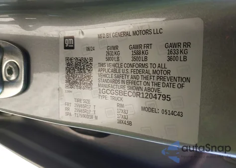 2024 Chevrolet Colorado 2Wd Wt z USA, uszkodzony, nr VIN 1GCGSBEC0R1204795